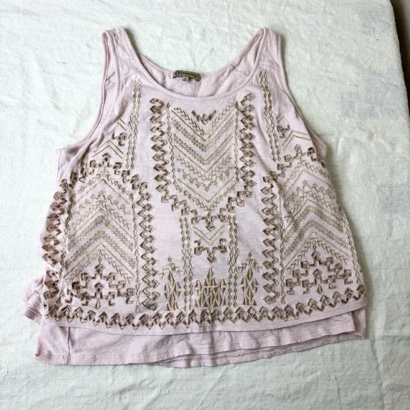 Democracy Tank Top Womens L Pink Embroidered Cottagecore Boho Festival Peasant - Picture 8 of 8